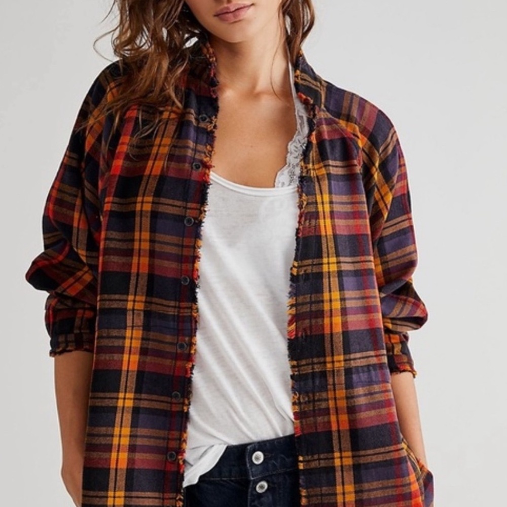 We The Free Summer Daydream Plaid Button-Down Shirt - Red and Yellow